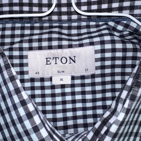 Eton Men's Dress Shirt, Size 43 or 17 slim, Black and White Check - Picture 2 of 12